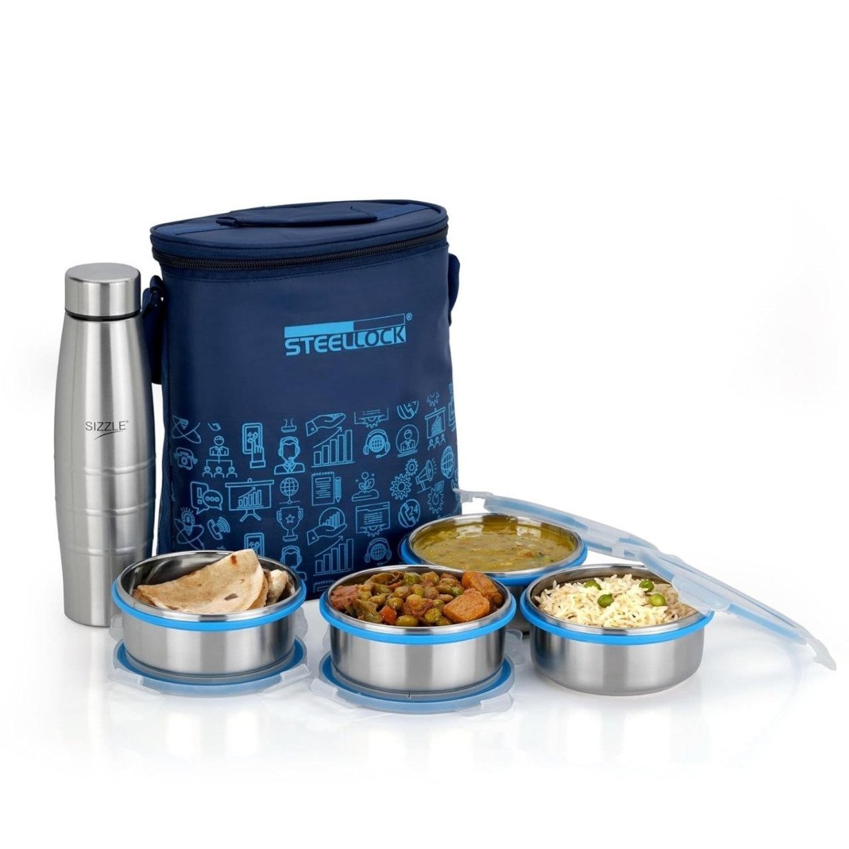 Grab 530reg 900steellock Lunch Box Set With Water Bottle