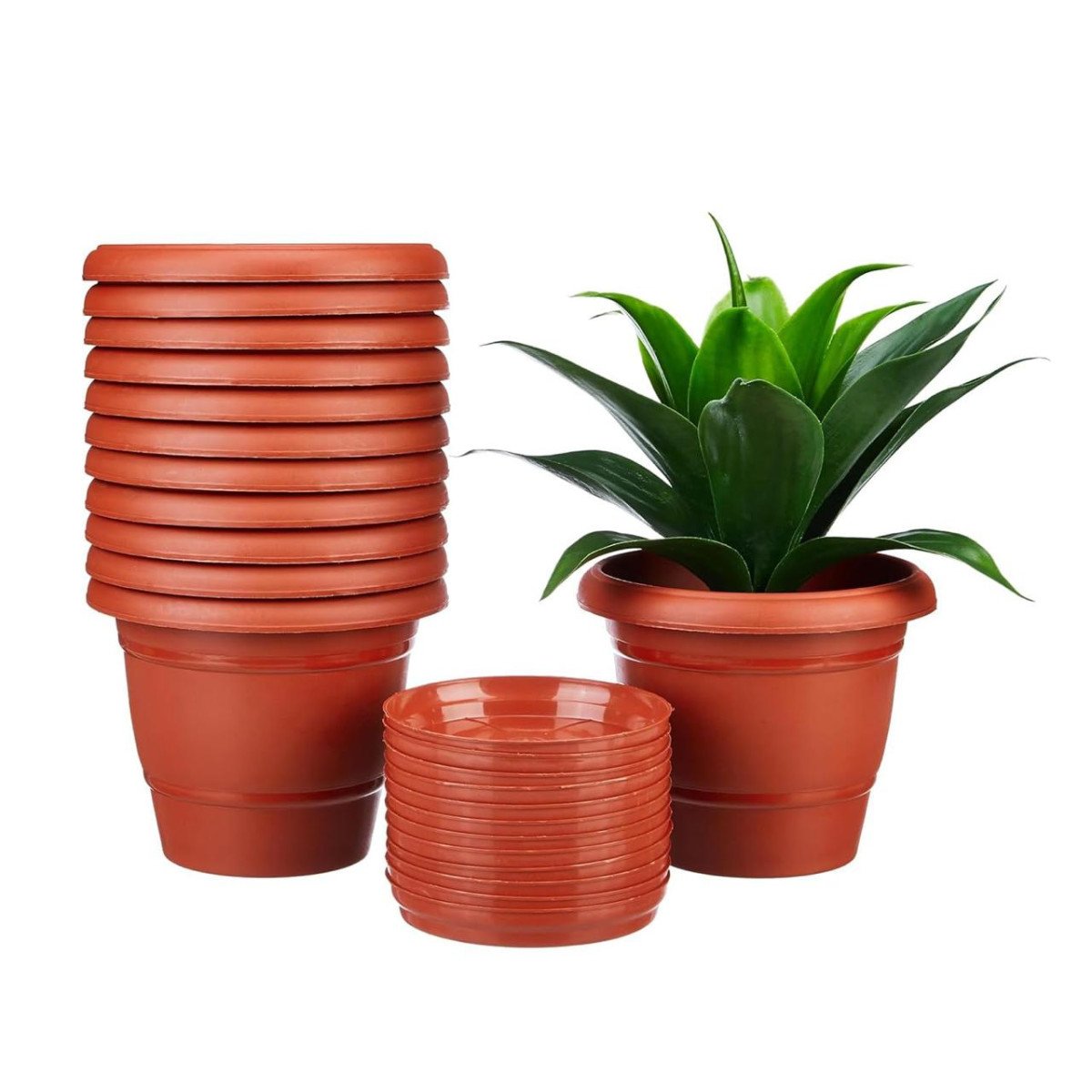 Solimo Round Pots For Plants With Bottom Tray 8 Inch (set Of 12) Brown 549