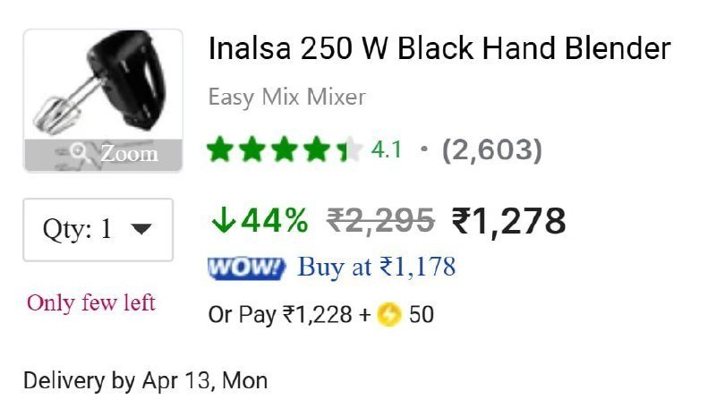 Inalsa 250 W Black Hand Blender 1 278