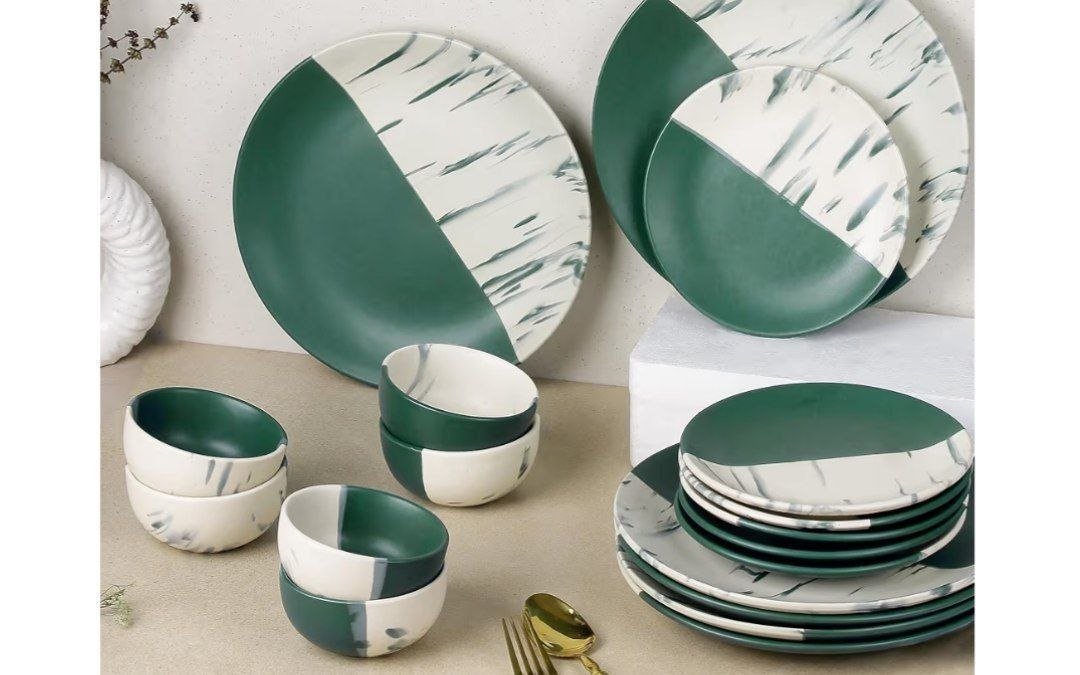 The Earth Store Dt Teal Italian Ceramic Dinner Set Of 18 At 4499