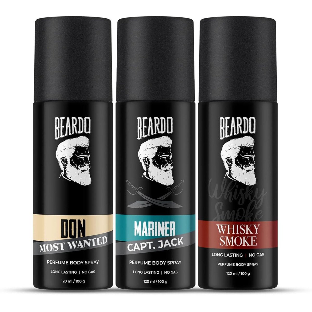 Beardo Don Mariner Captain Jack Whisky Smoke Body Spray Set For Men 120ml X 3 299