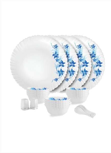 Cello Dazzle Series White Floral Opalware Dishwasher And Microwave Safe 22 Piece Dinner Set 863