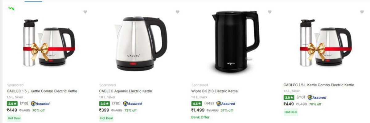 Upto 73% Off -  Electric Kettle

Starting Rs.399