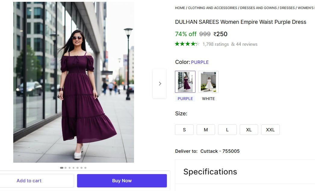 Women Empire Waist Purple Dress @ ₹250