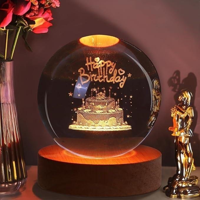 🔥🔥Desidiya 3D Crystal Happy Birthday Lamp Engraved Cry