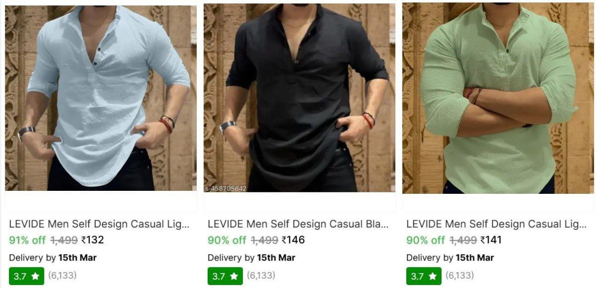 Men's Shirts from ₹132