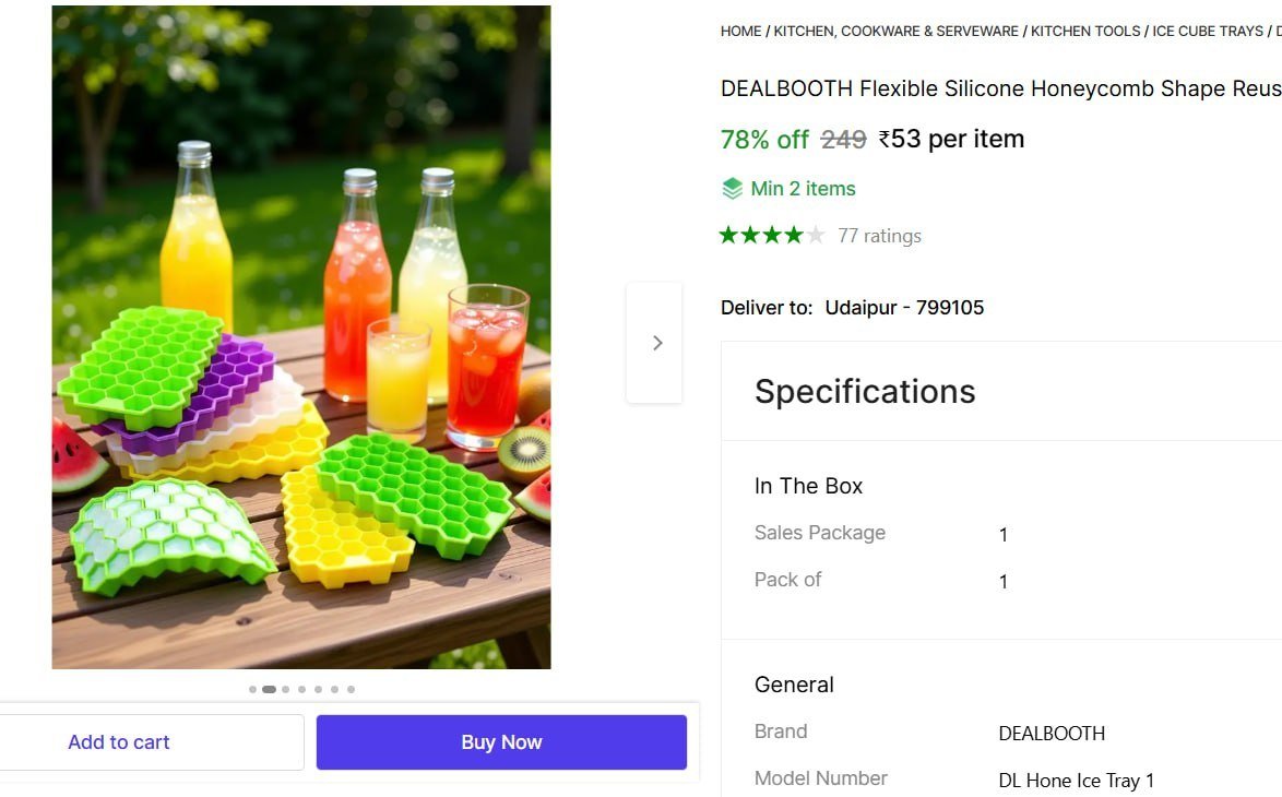 Silicone Ice Cube Tray | 37 Cavity @ ₹53

👉