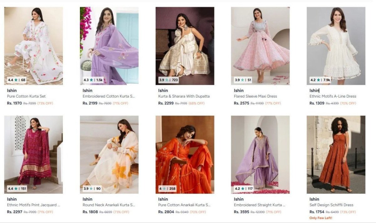 Myntra Loot : Upto 82% Off On Ishin Women's Kurtas & Dresses.

Kurtas : 
Dresses :