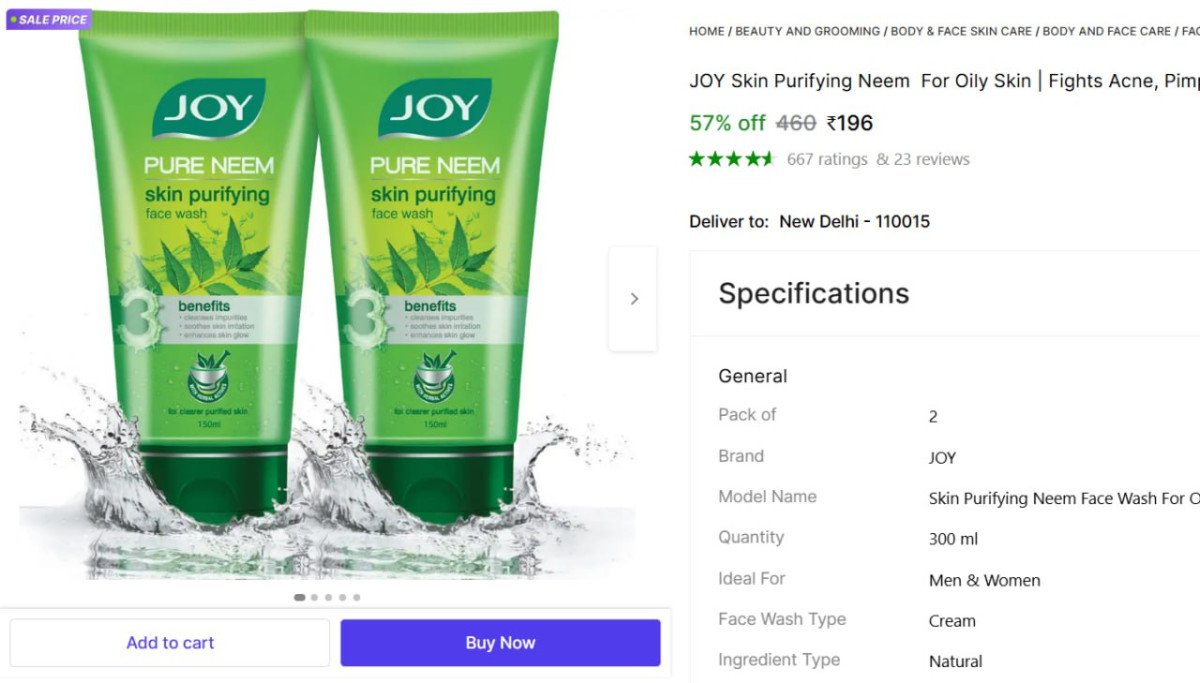 🔥  JOY Neem Face Wash (300 ml) @ ₹196

🔗