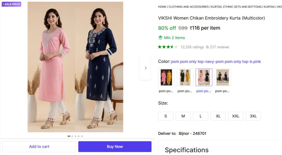 Women Chikan Embroidery Kurta @  ₹116

 

Min Buy - 2