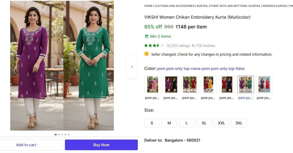 Women Chikan Embroidery Kurta 148