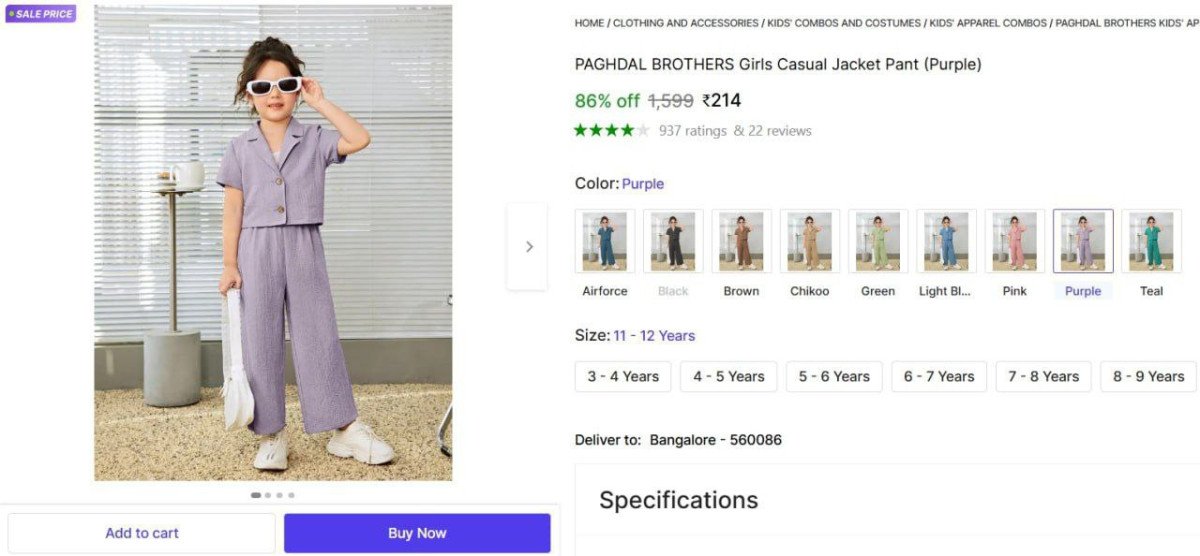 Girls Casual Jacket Pant @ ₹214