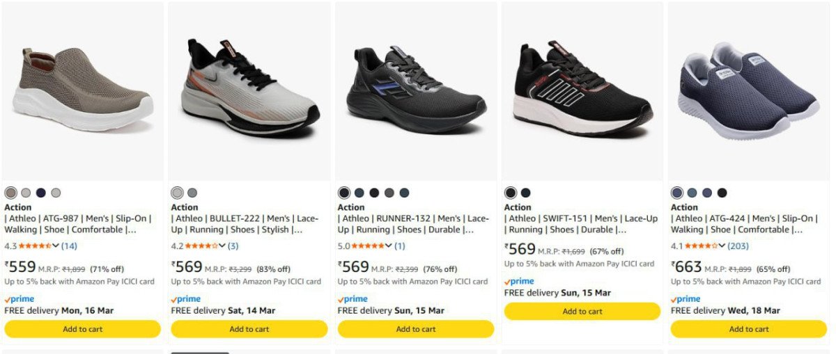 Upto 88% Off On Action Shoes.