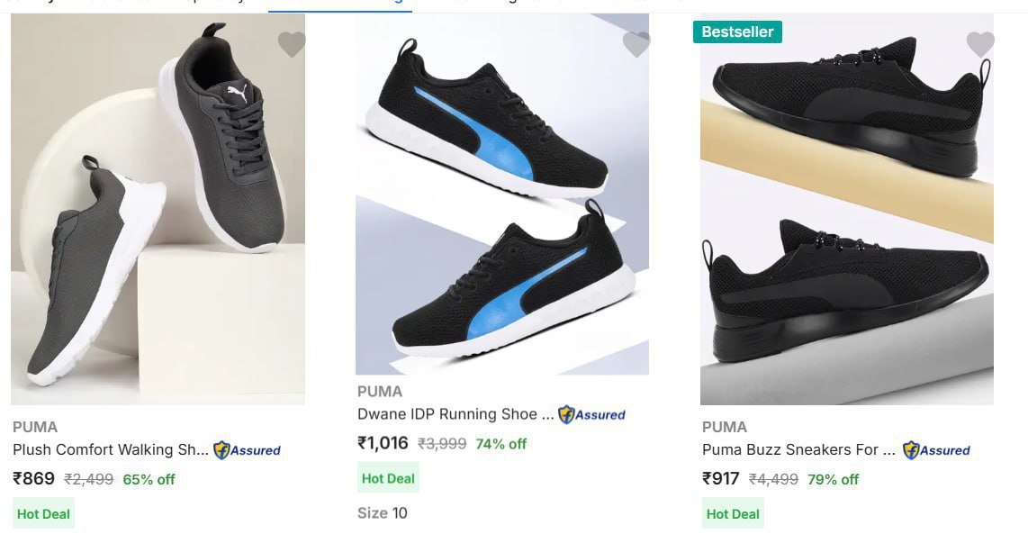 Branded Shoes 🔥 

Puma :     
Reebok :     
Adidas :     
Nike :     
Red Tape :     
Duke :     
FILA :     
Wrogn :     
Hush Puppies :     
HRX :     
Mast Harbour :     
Slazenger :     
Roadst...