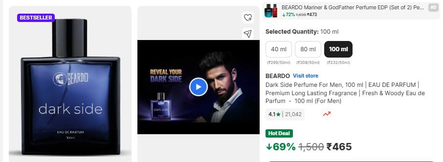 BEARDO Dark Side Perfume for men 100ml @Rs.465