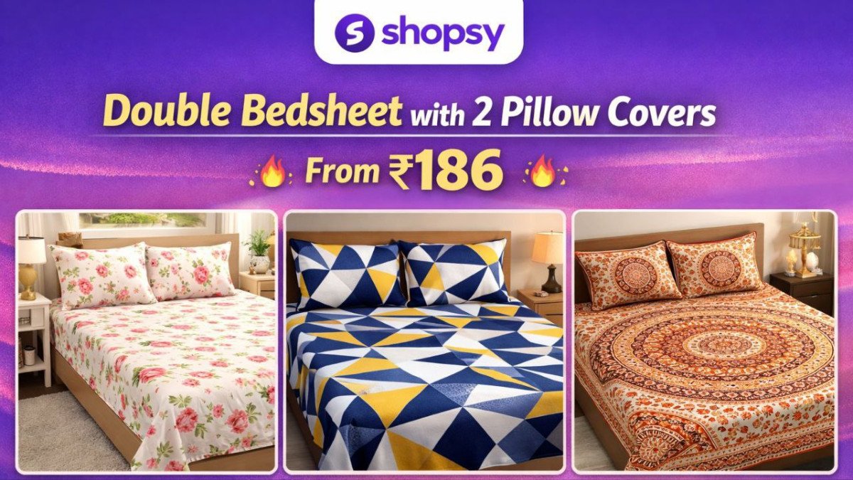 Shopsy Loot -  Double Bedsheet With 2 Pillow Cover From ₹1