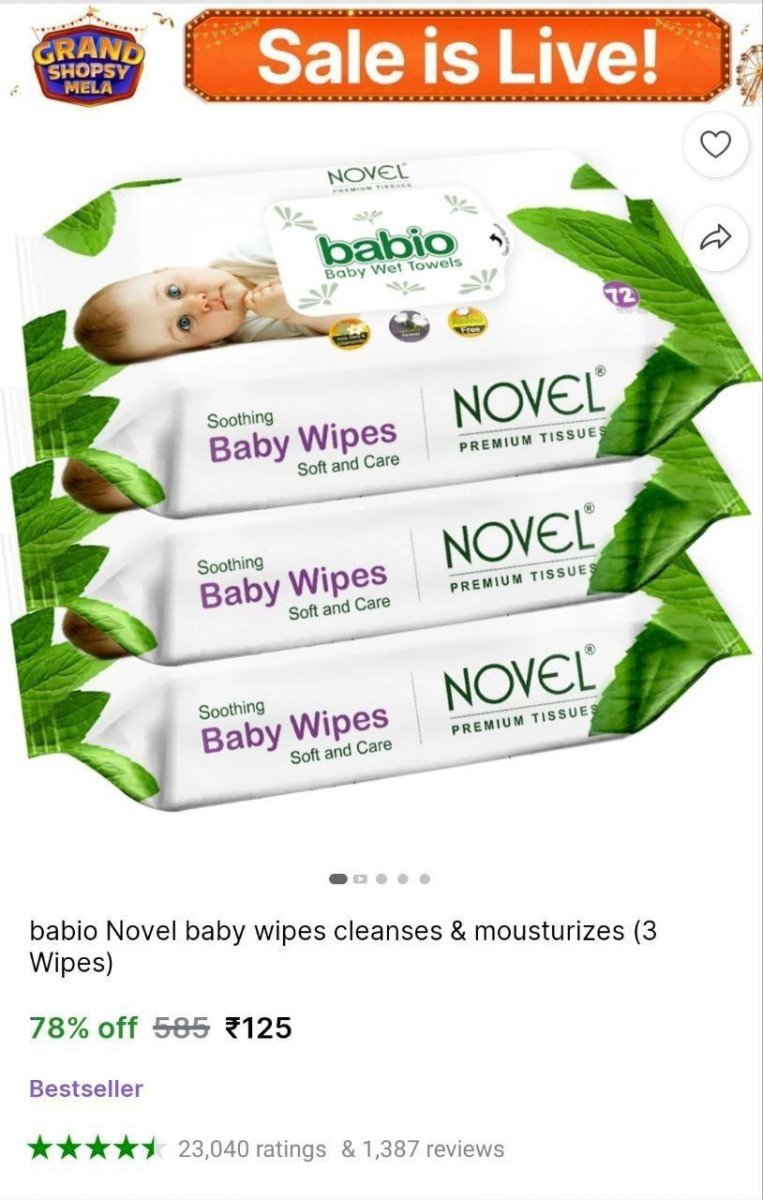Novel Baby Wipes Pack of 3 @ ₹125
