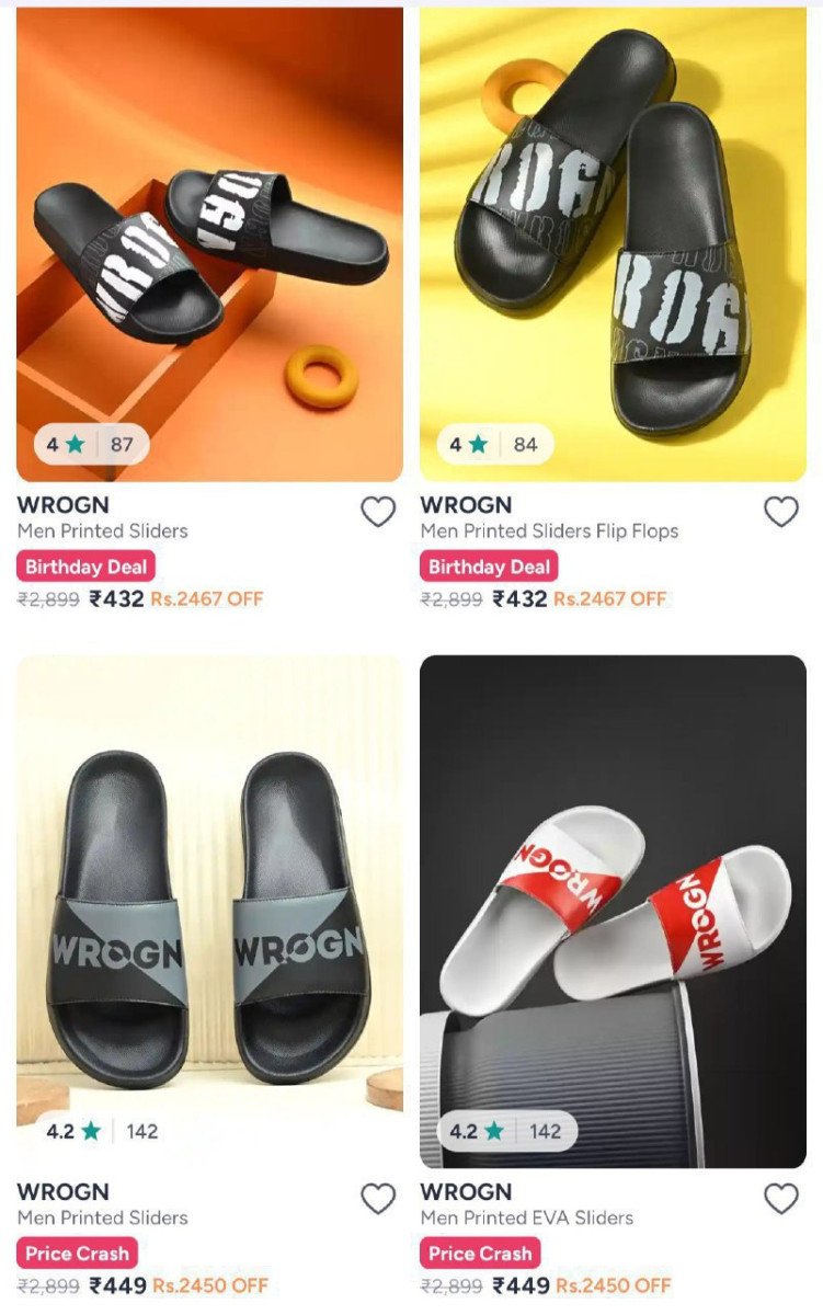Myntra | Upto 84% Off On Wrogn Flip Flops. 

🔗  .