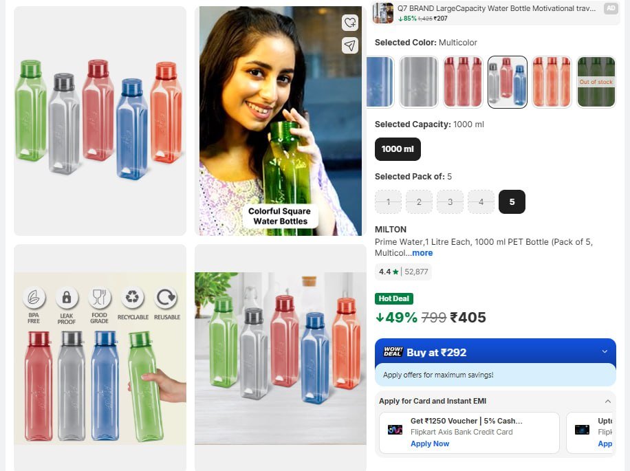 Milton 1 Litre Each, 1000 ml Bottle (Pack Of 5) @405