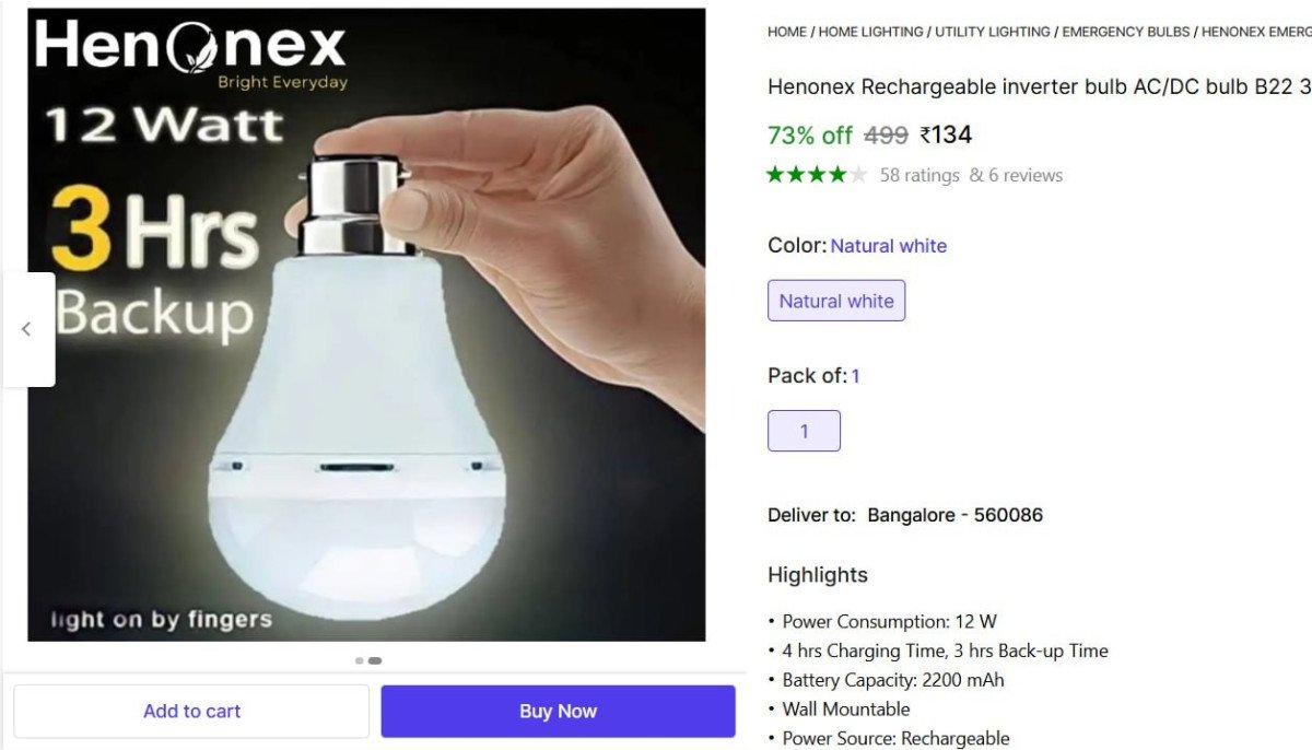 Rechargeable Bulb @ ₹134

 

3 Hour Back-up