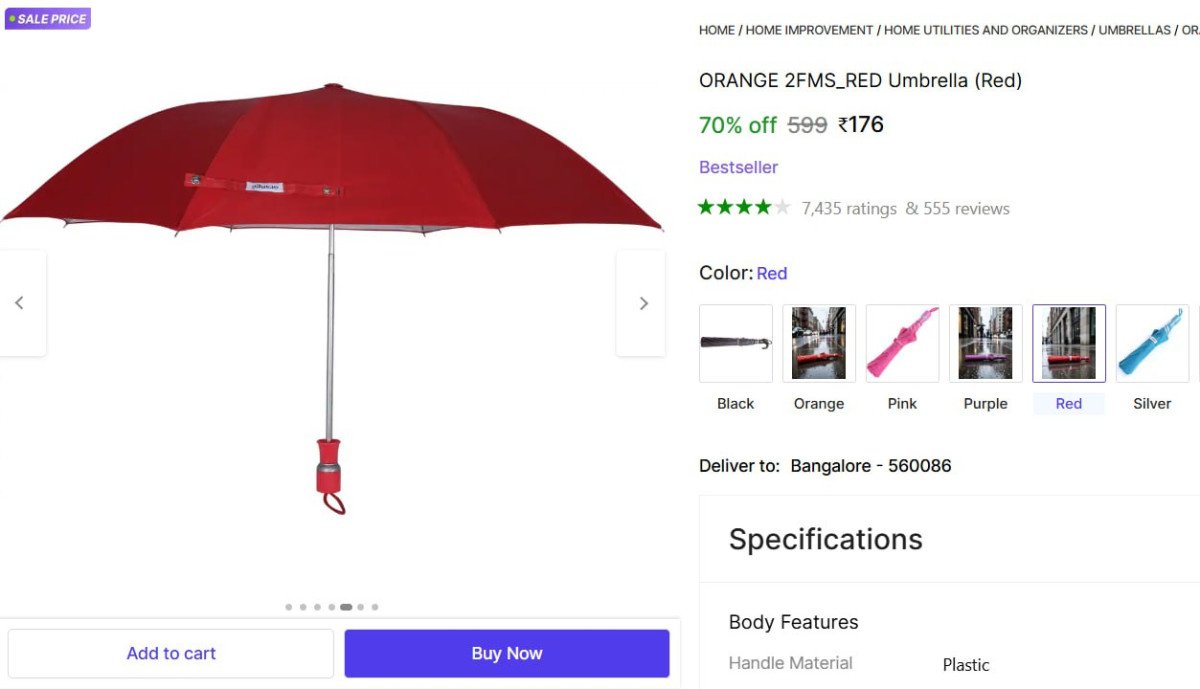 Compact Folding Umbrella @ ₹176
