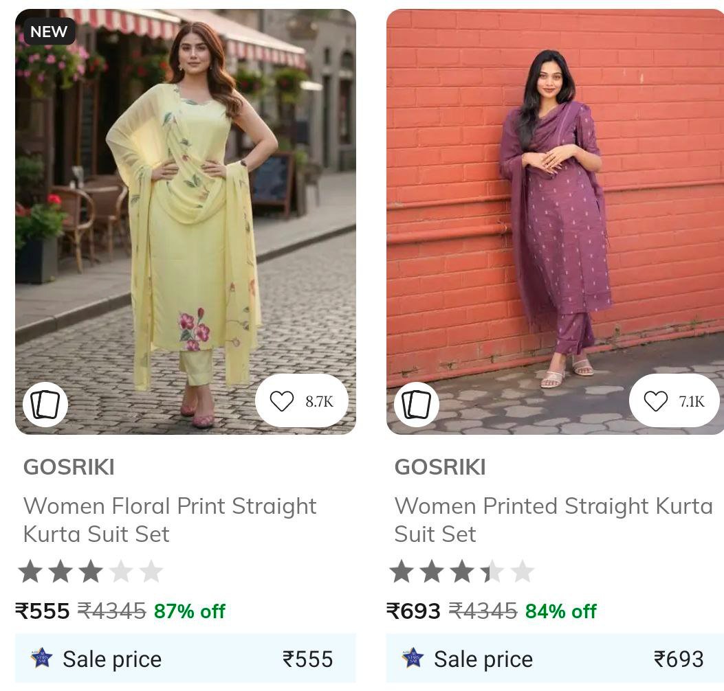 Ajio | Gosriki Kurta/Kurtis set min 80% off -