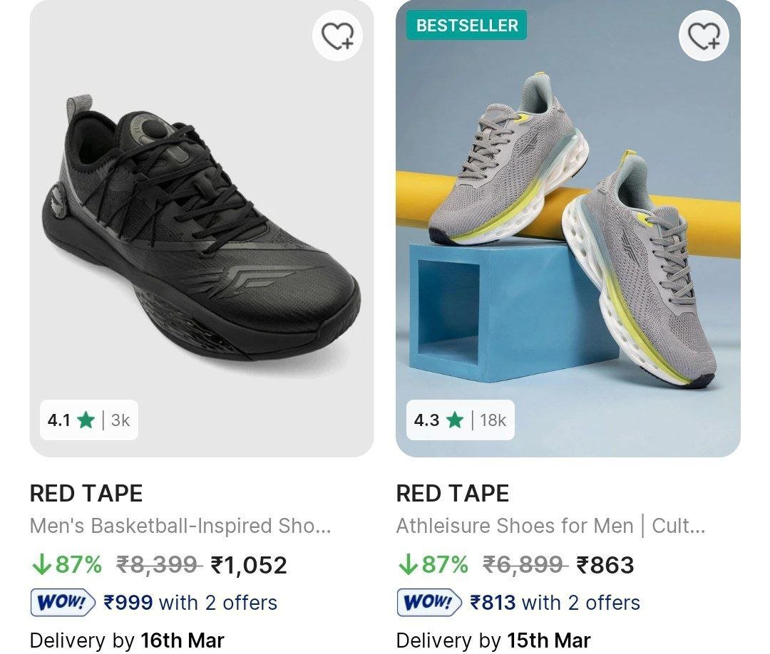 RED TAPE Min 85% Off + Extra 10% Off 

-