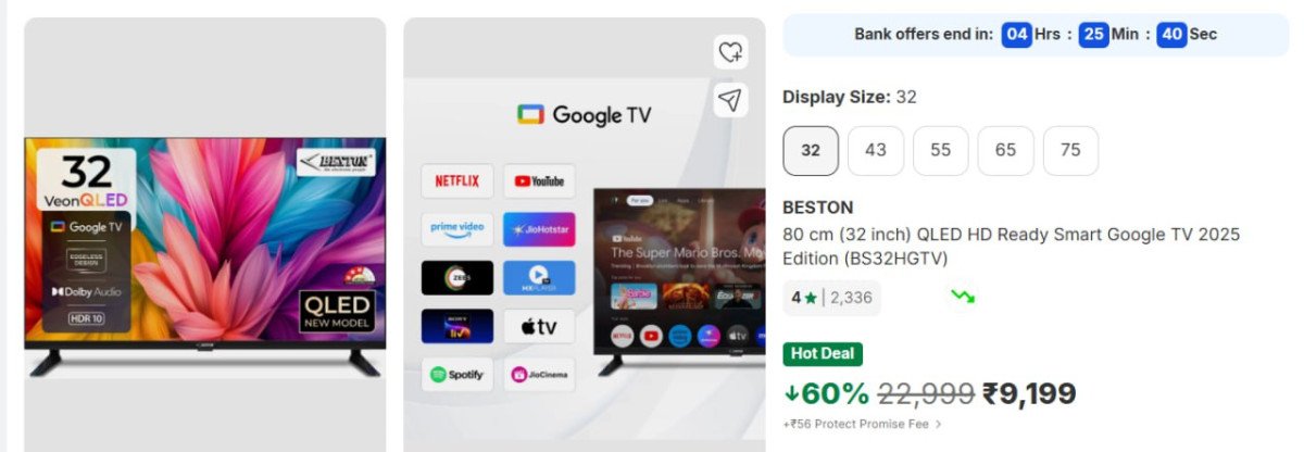 Beston 32 inch QLED Smart Led TV @8290*

    

43 inch @1514