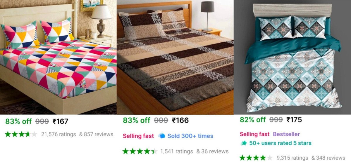 🔥GRAB : Double Bedsheet with 2 Pillow Cover From ₹166

