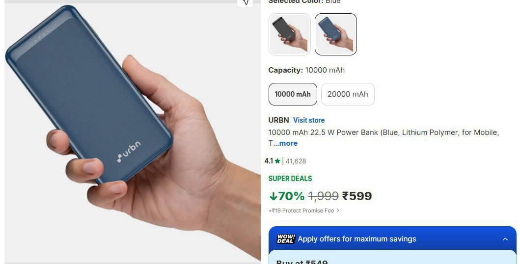 URBN 10,000mAh Powerbank at ₹599