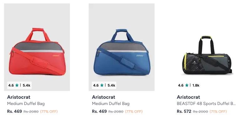 🔥🔥Myntra : Upto 77% Off On Aristocrat Duffle Bags 

Bu