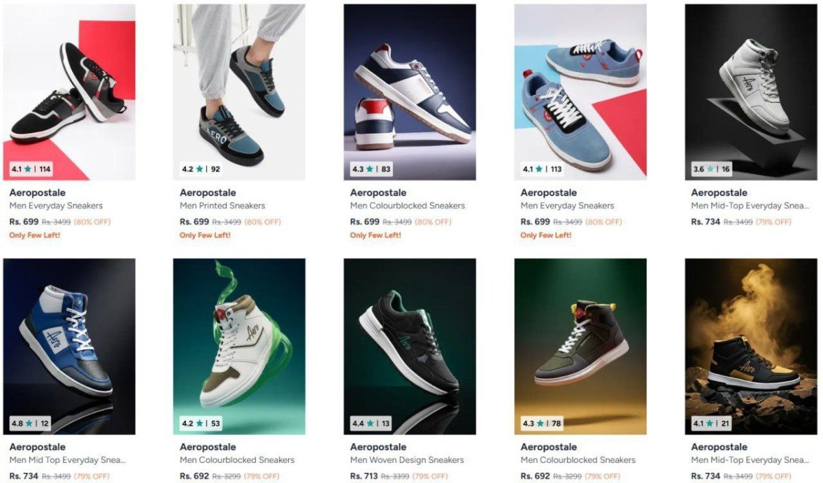 Upto 85% Off On Branded Clothing & Shoes.

Aeropostale : 
Shoes : 

FCUK : 
Shoes :