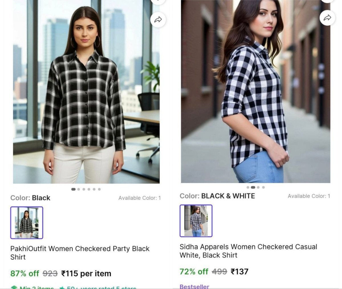 🔥  Women Checked Shirt @ ₹115