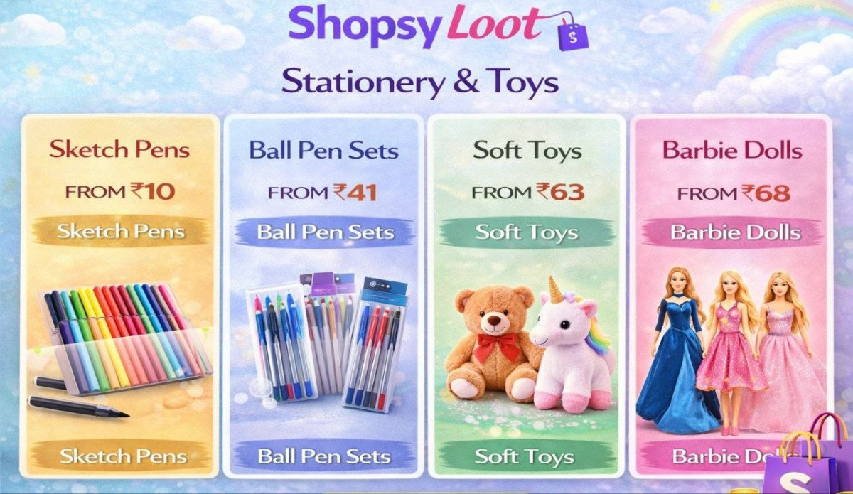 Shopsy Loot : Fun & Learning at Loot Prices🔥🔥

● Sketch Pens from 10 - 
● Ball pen sets from 41- 
● Soft toys from 63 - 
● Barbie dolls from 68 -