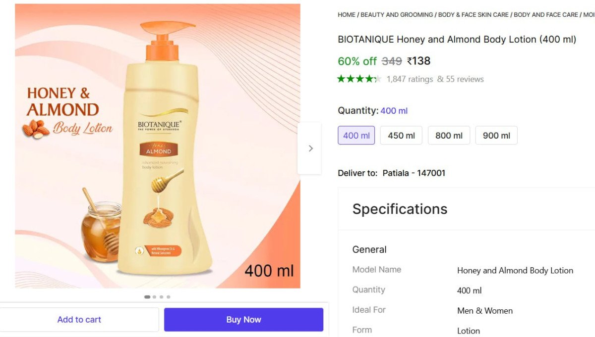 🔥  Body Lotion, 400ml @ ₹138

🔗