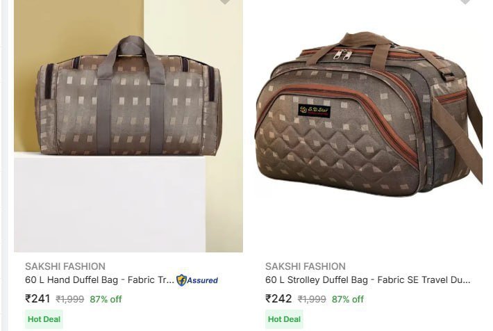 Flipkart | 🧳 SAKSHI FASHION 70L Strolley Duffel Bag – J