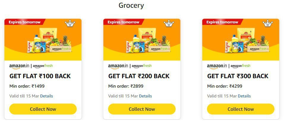 Fresh : Upto ₹300 Cashback Offers on Grocery Order

Collect Cashback Offer : 

Buy : 

Grocery Deal Starts ₹1 ⬇️

Link 1 : 
Link 2 :