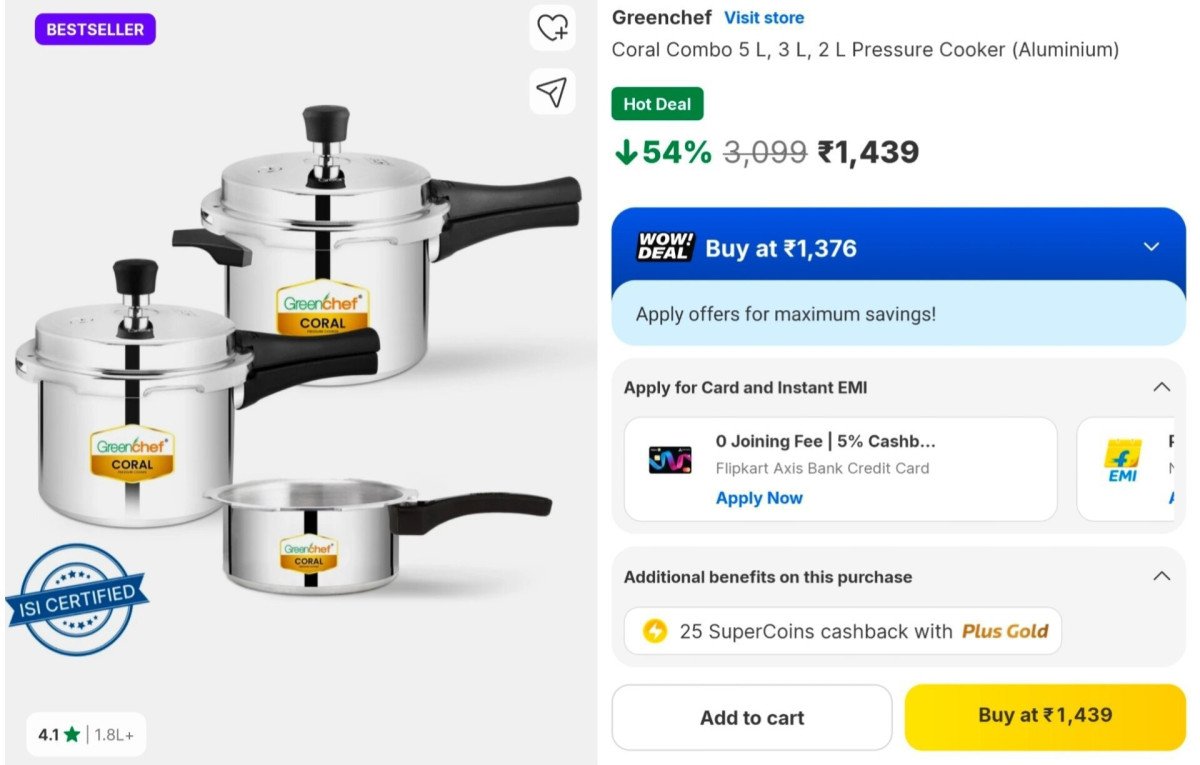 🔥Greenchef 5L, 3L, 2L Cooker at ₹1439

👉
💙 

More