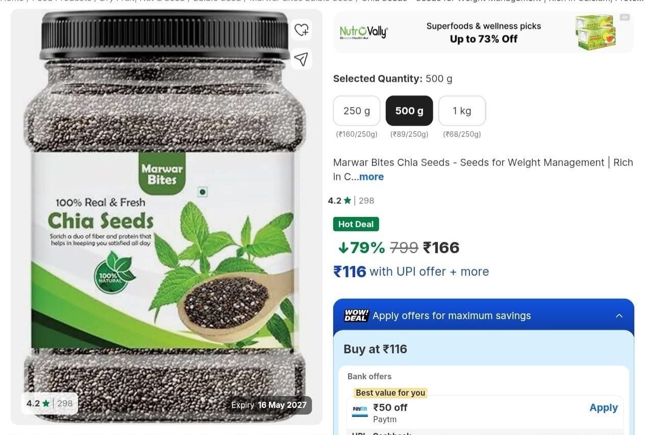 Loottt Fasttt Chia Seeds 500gm 166 Rich In Omega-3