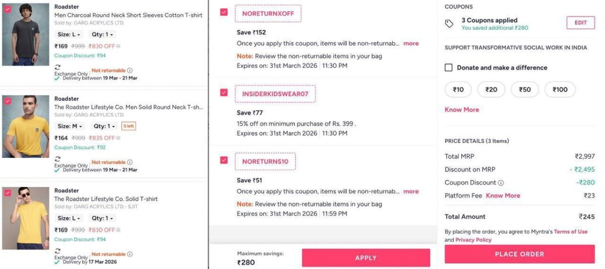 Myntra Loot : Get ₹200 Off + Extra Upto 15% Off On Clothin