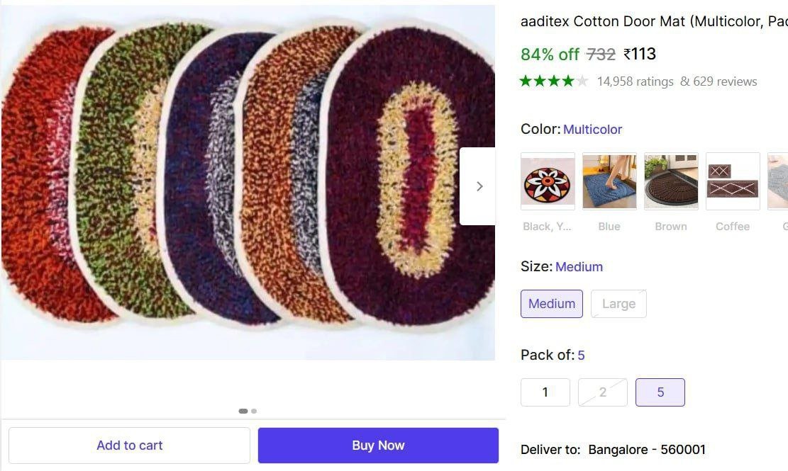 Pack Of 5 Door Mat @ ₹113