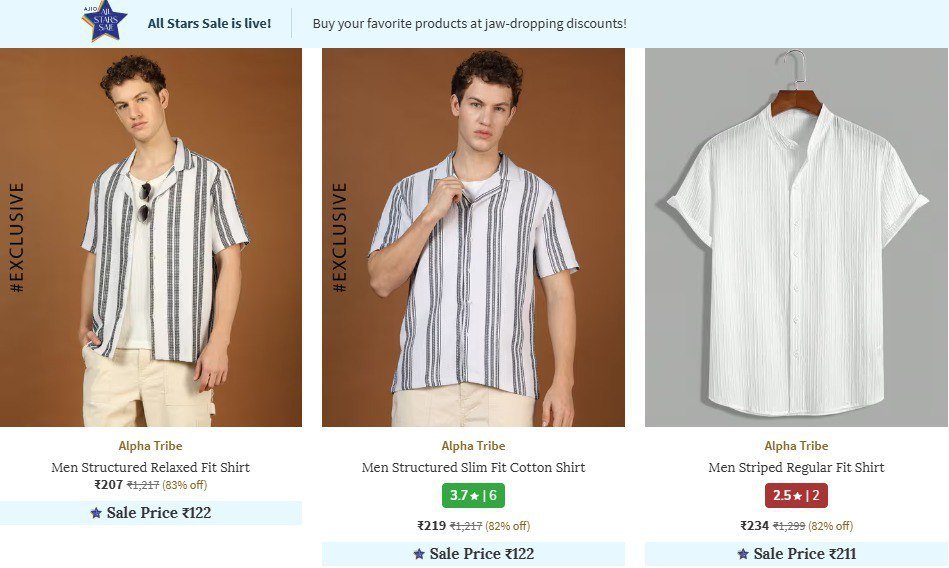 🔥 AJIO Alpha Tribe Sale – Min 80% OFF 🔥

👕 T-Shir