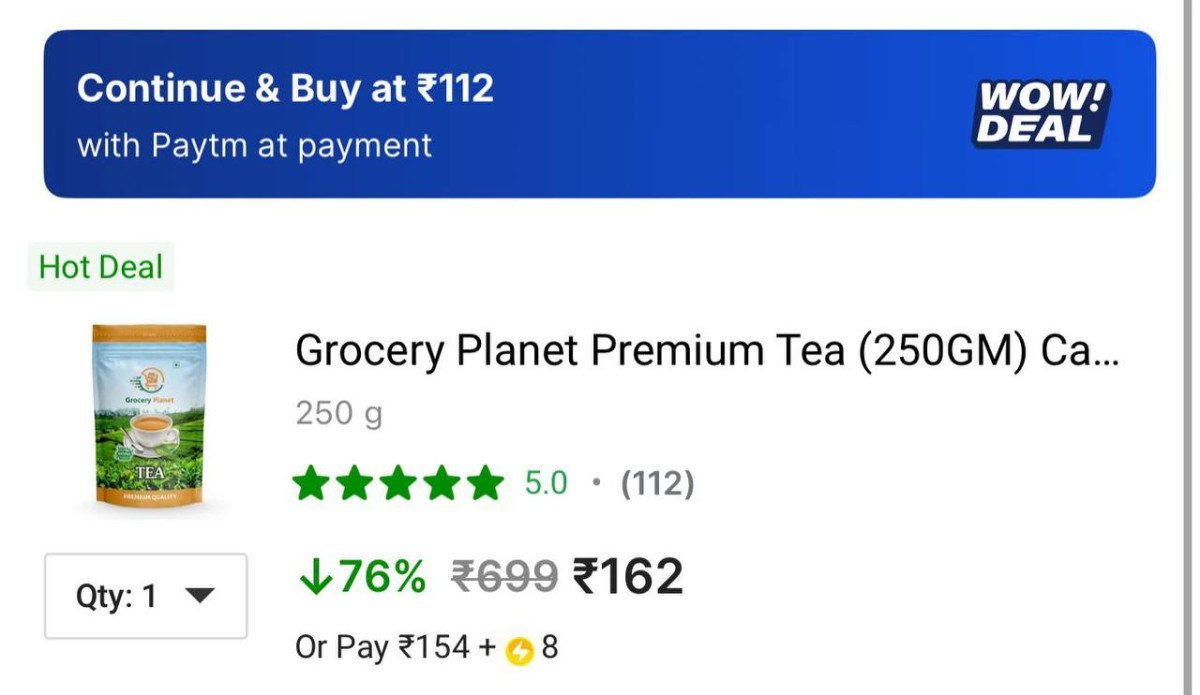 LOOT FAST ₹162 : 

Pay Using Paytm & Get Rs.50 Cashback (E