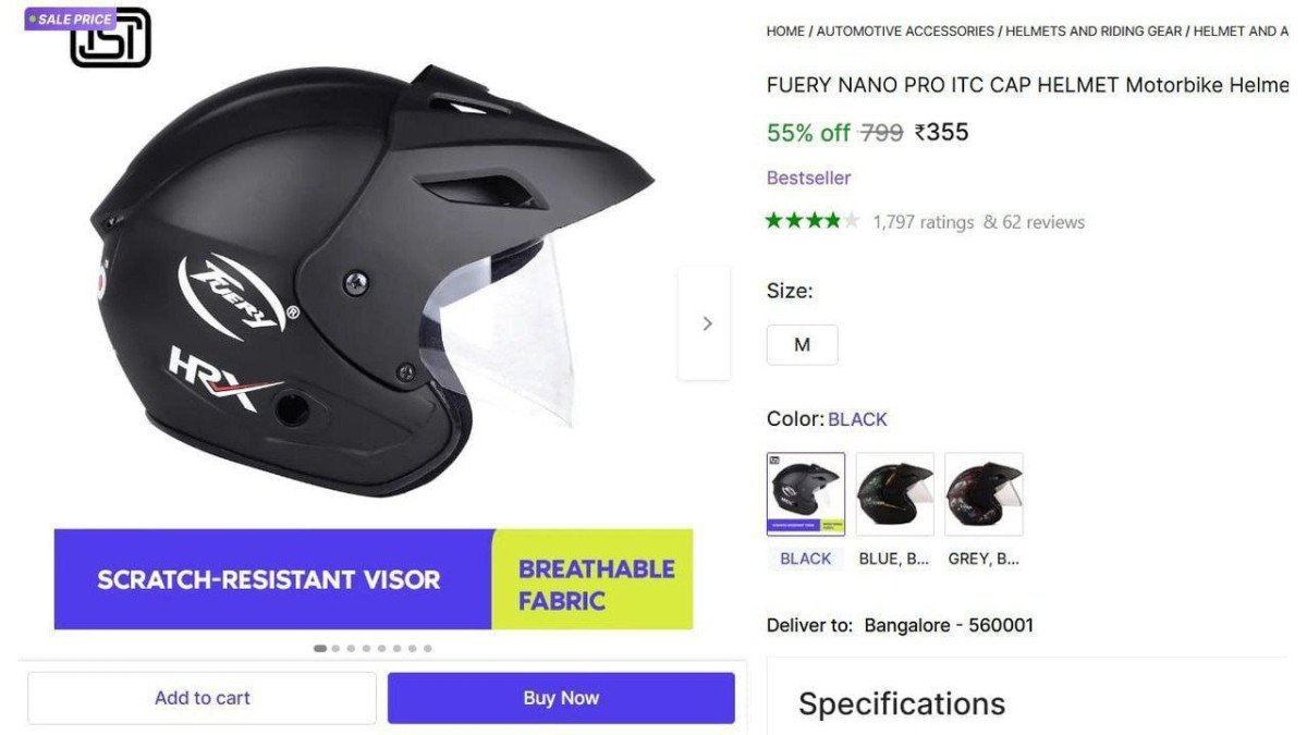 Motorbike Half Helmet @ ₹355