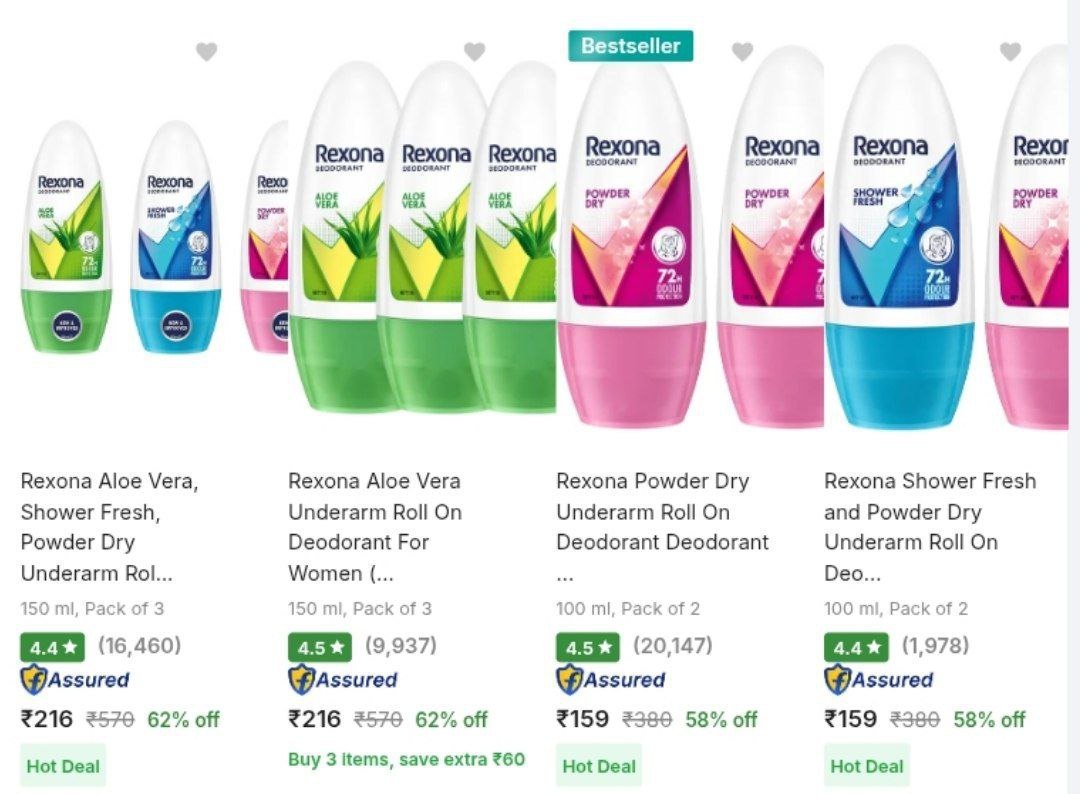 ✅ Loot : Rexona Underarm Roll on Deo/ Shower Gels Upto 65%