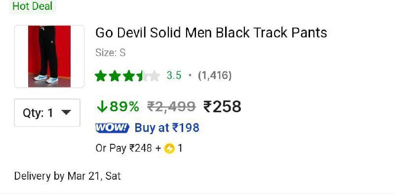 Grab : Go devil black track pant @ 258 89% off