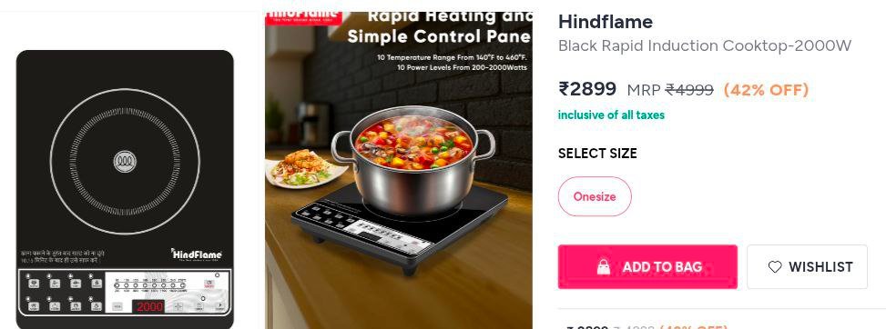 Myntra | Hindflame 2000W Induction cooktop at 2899 + Extra c