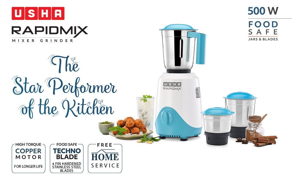 USHA 500-Watt Mixer Grinder 3 Jars @ 2069