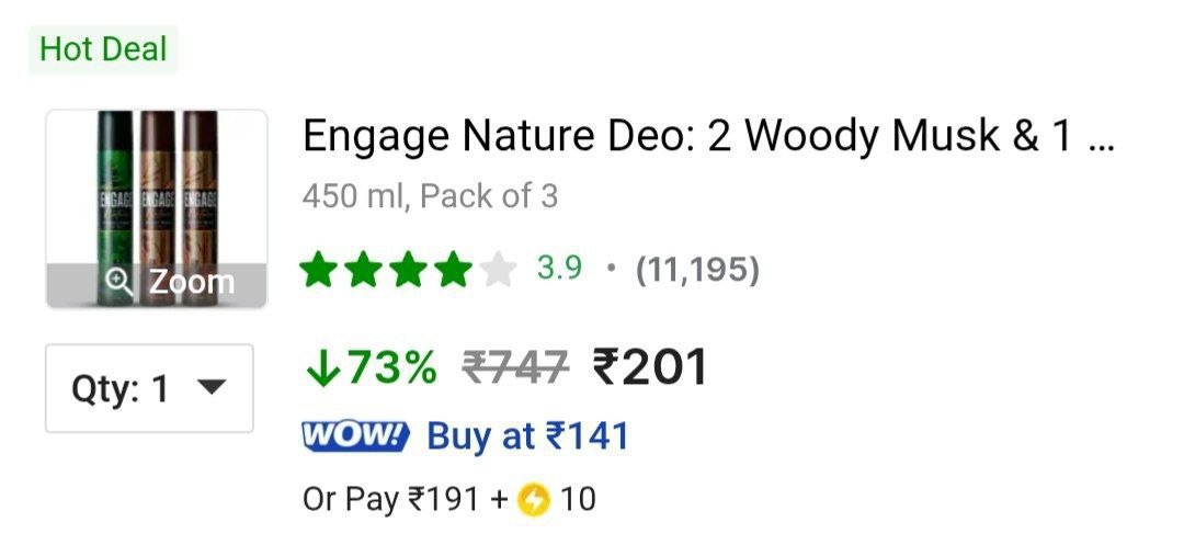 ✅ GRAB : Engage Deodorant Spray (Pack of 3) @ 201



Maste