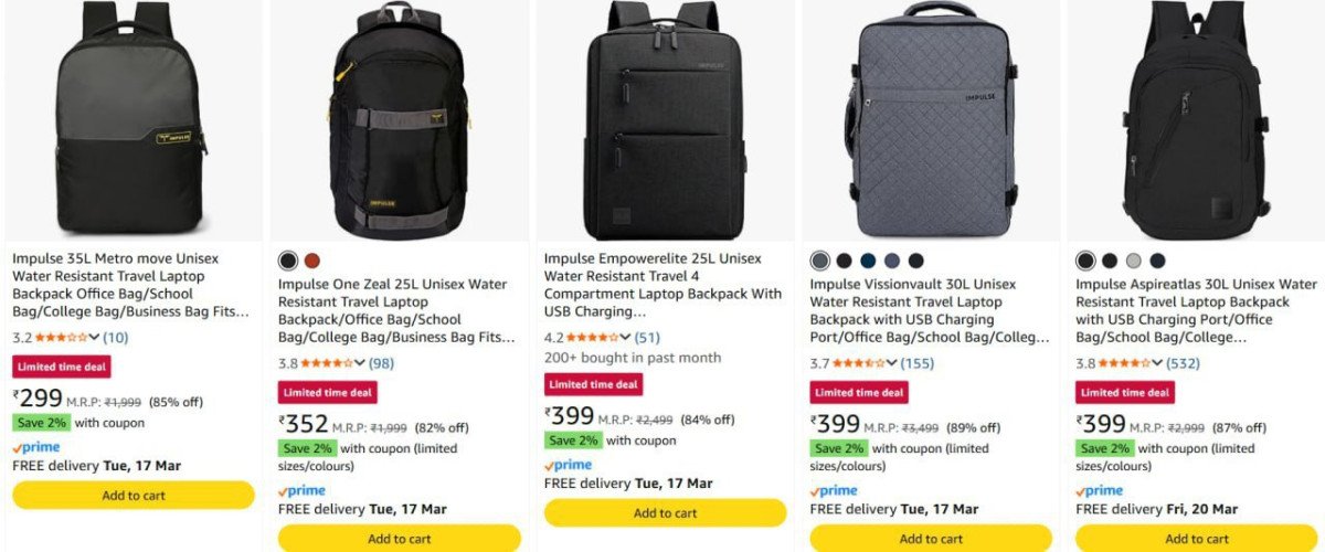 Impulse Backpack Upto 90% off 



Apply 2% Coupon